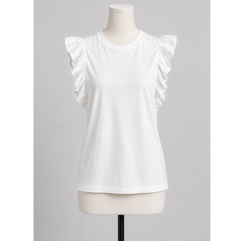 Banana Republic White Cotton Jersey Frill Ruffle Sleeve Tee - Size XS